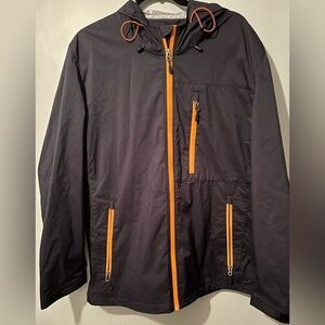 G.H. Bass & Co. Black/Orange Hooded Windbreaker. Men’s XL. Like new condition